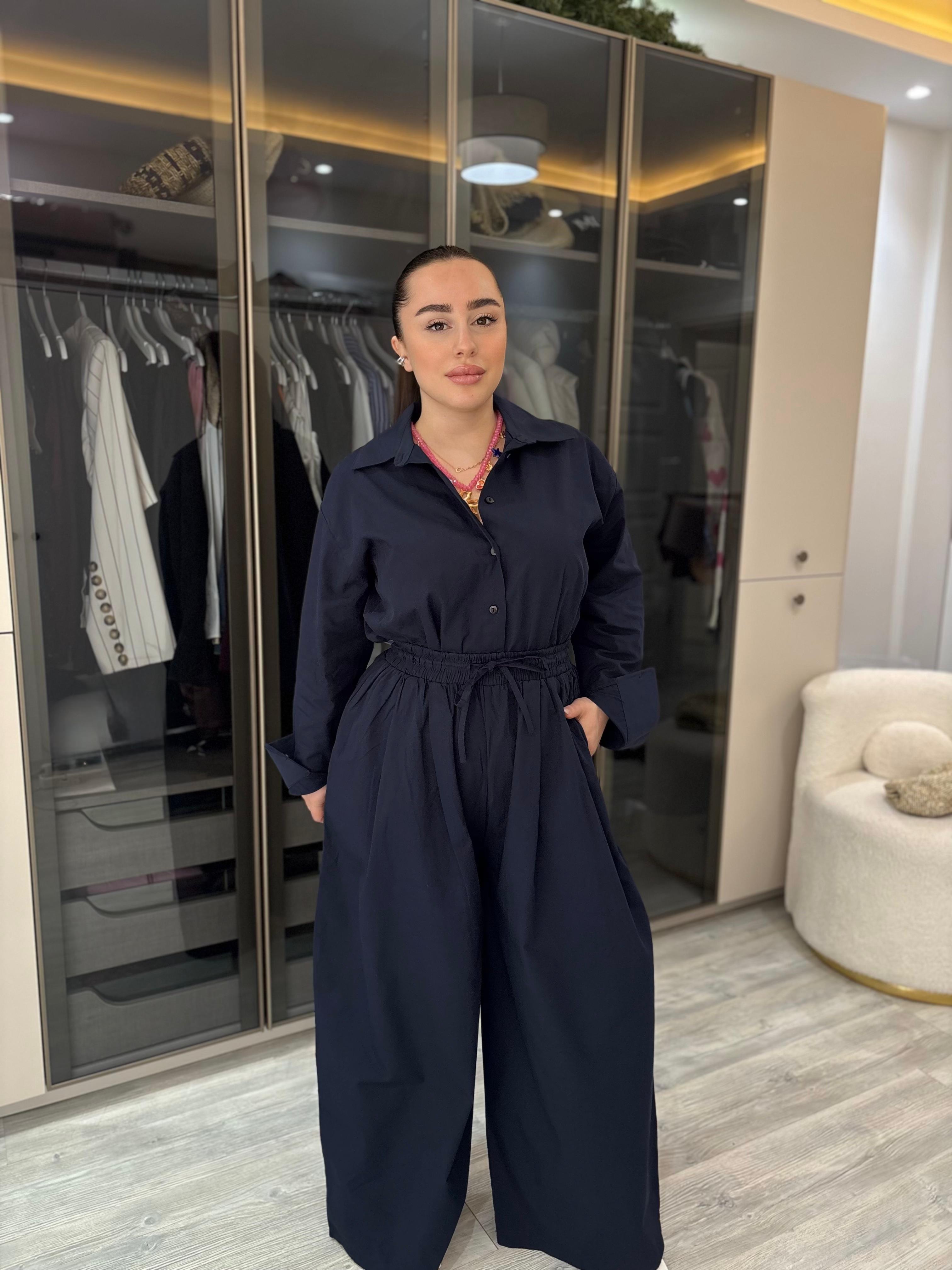 Poplin Gömlek + Wide Leg Pantolon Takım